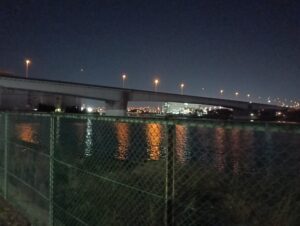 昭和島からの夜景。ブリッジが見える。寒かった。
